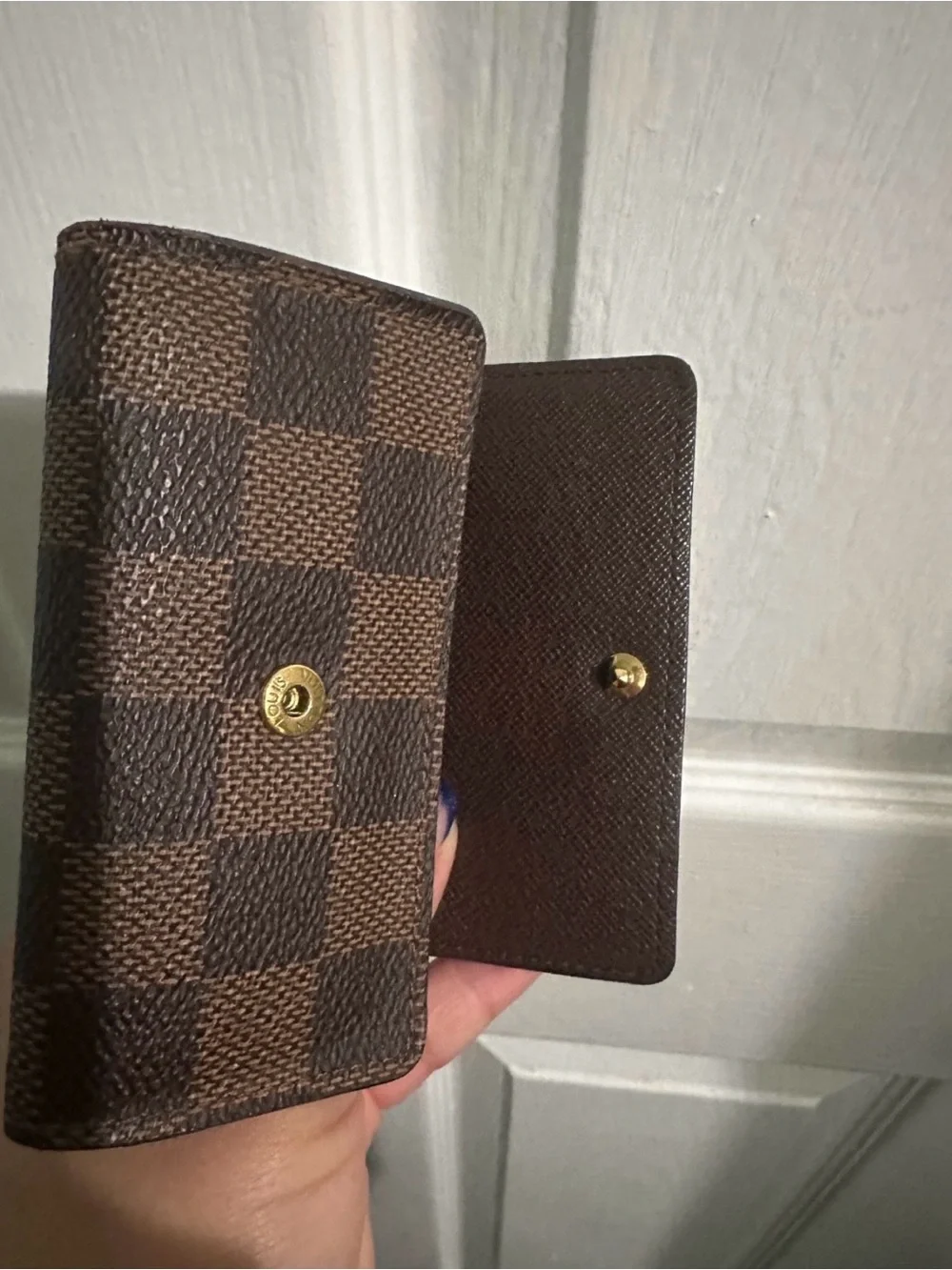 Lv Brown Checkered Key Holder - Gold Snap